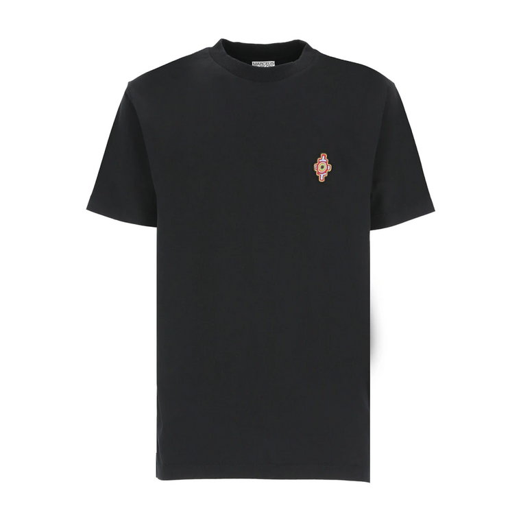 Czarna koszulka z bawełny z kontrastowym haftem Marcelo Burlon