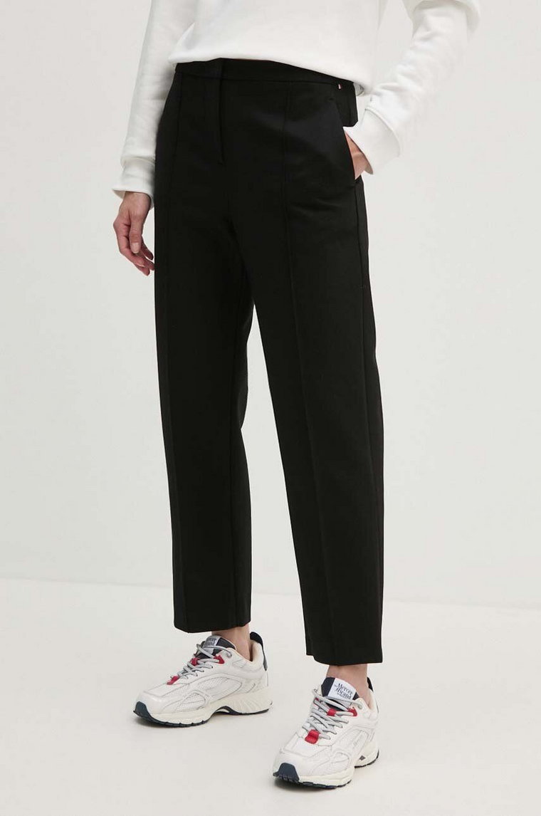 Tommy Hilfiger spodnie damskie kolor czarny fason cygaretki high waist WW0WW42564
