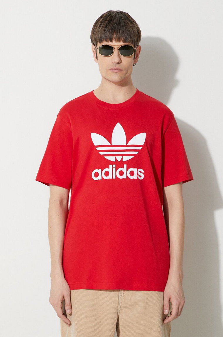 adidas Originals t-shirt bawełniany Trefoil męski kolor czerwony z nadrukiem IR8009