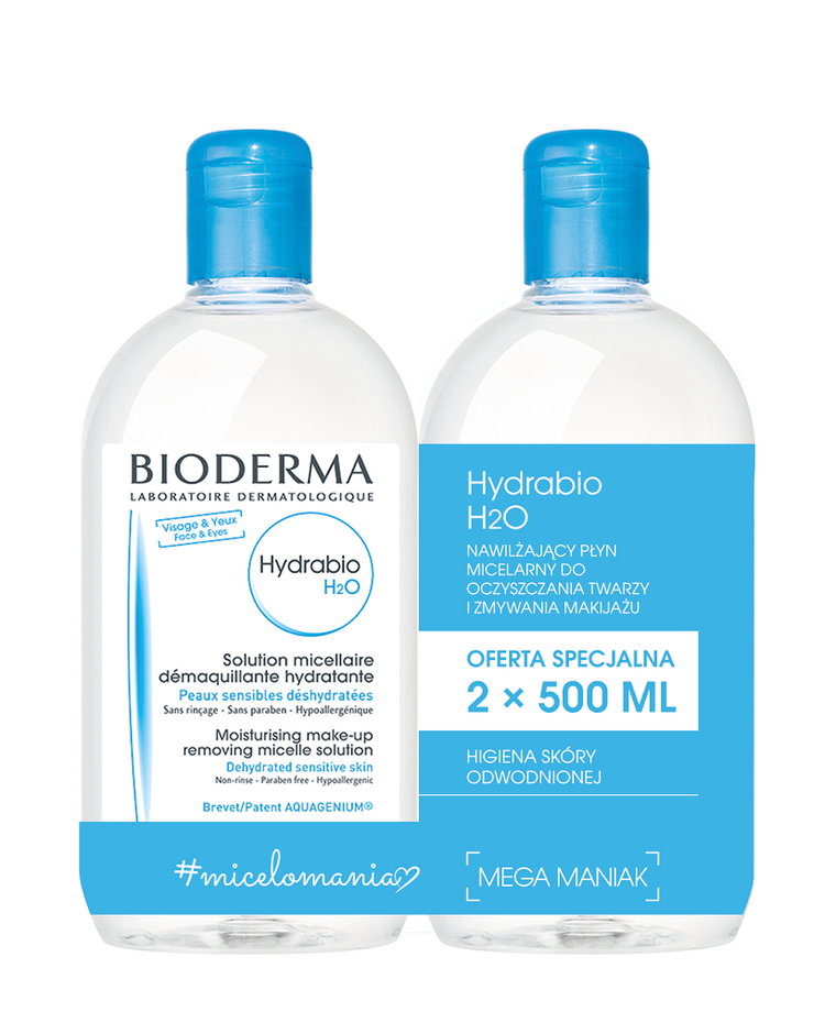 Bioderma Hydrabio H2O - płyn micelarny do oczyszczania twarzy 2x500ml