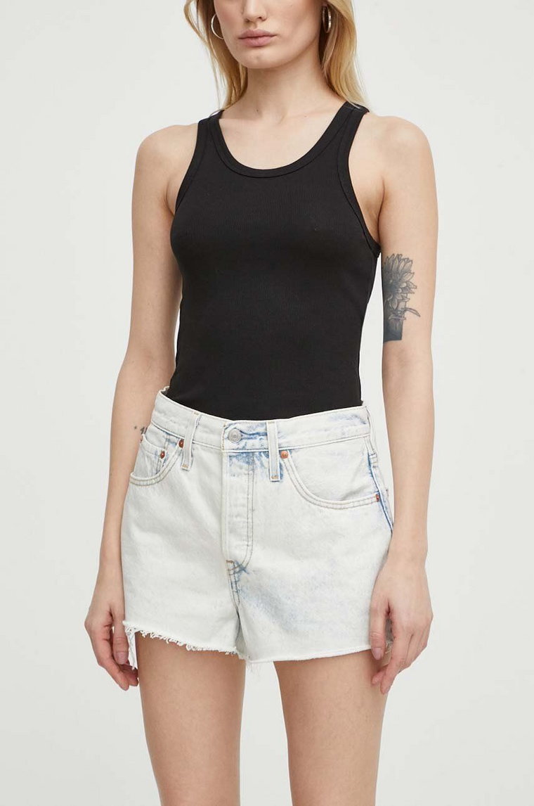 Levi's szorty jeansowe damskie kolor niebieski gładkie high waist