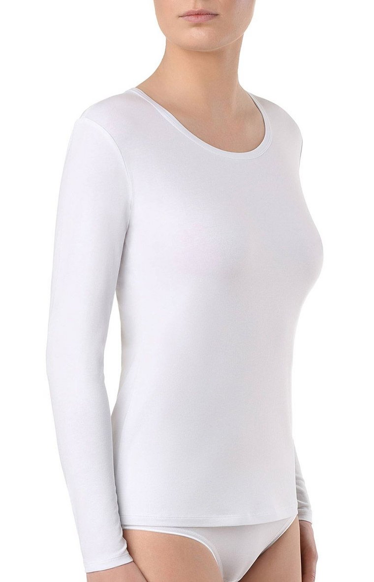 Gładka bluzka damska bawełniana longsleeve biały LF 2023, Kolor biały, Rozmiar 2XL, Conte