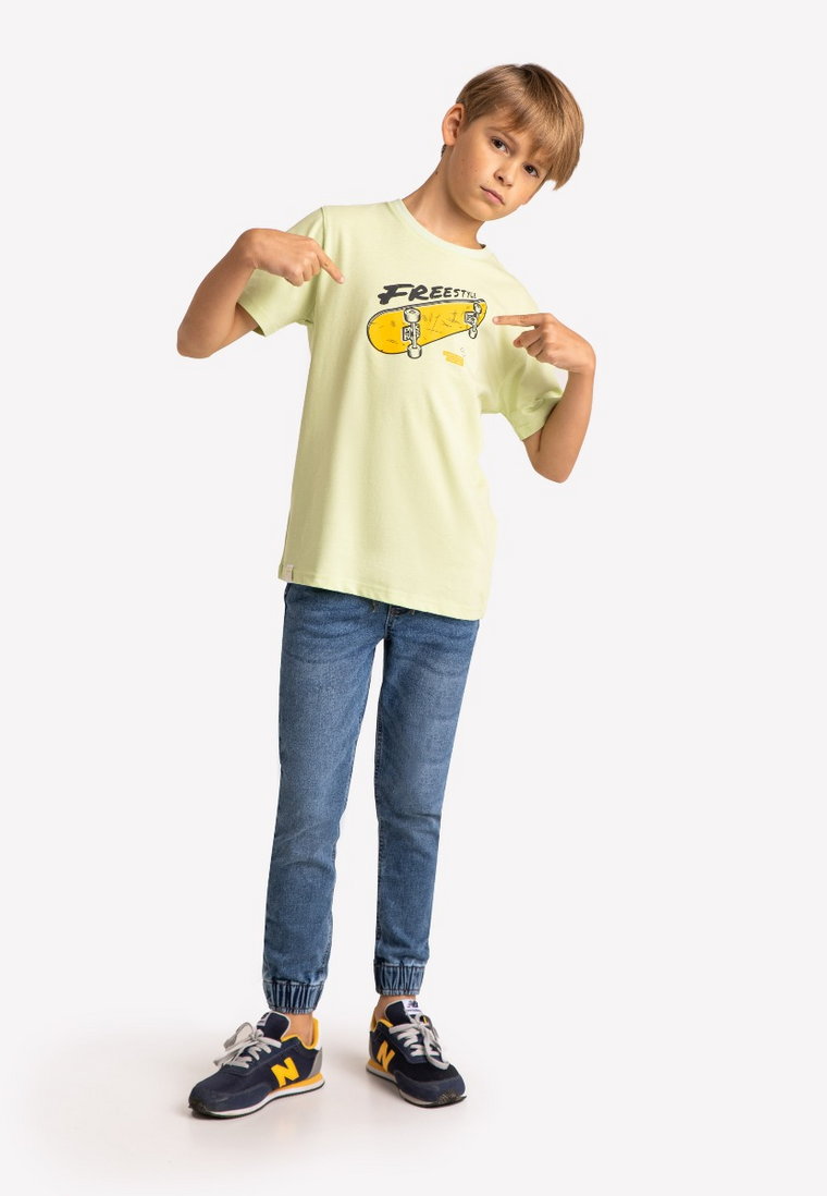 Seledynowa koszulka chłopięca z nadrukiem deskorolki T-FONTER JUNIOR