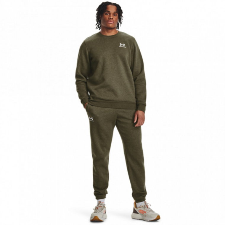 Męska bluza dresowa nierozpinana bez kaptura Under Armour UA Essential Fleece Crew - khaki