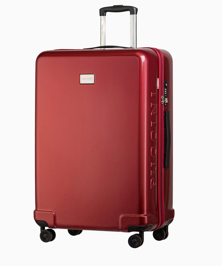 PUCCINI Czerwona twarda walizka duża o strukturze plastra miodu