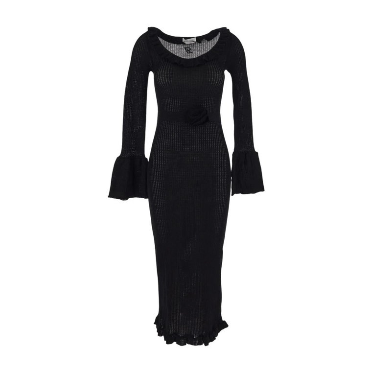 Czarna Sukienka Midi z Dzianiny Wełnianej Blumarine