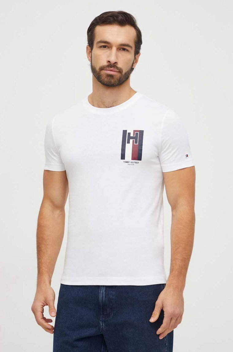 Tommy Hilfiger t-shirt bawełniany męski kolor biały z nadrukiem MW0MW33687