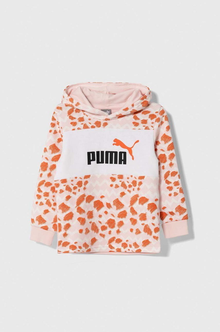 Puma bluza dziecięca ESS MIX MTCH Hoodie TR kolor różowy z kapturem wzorzysta