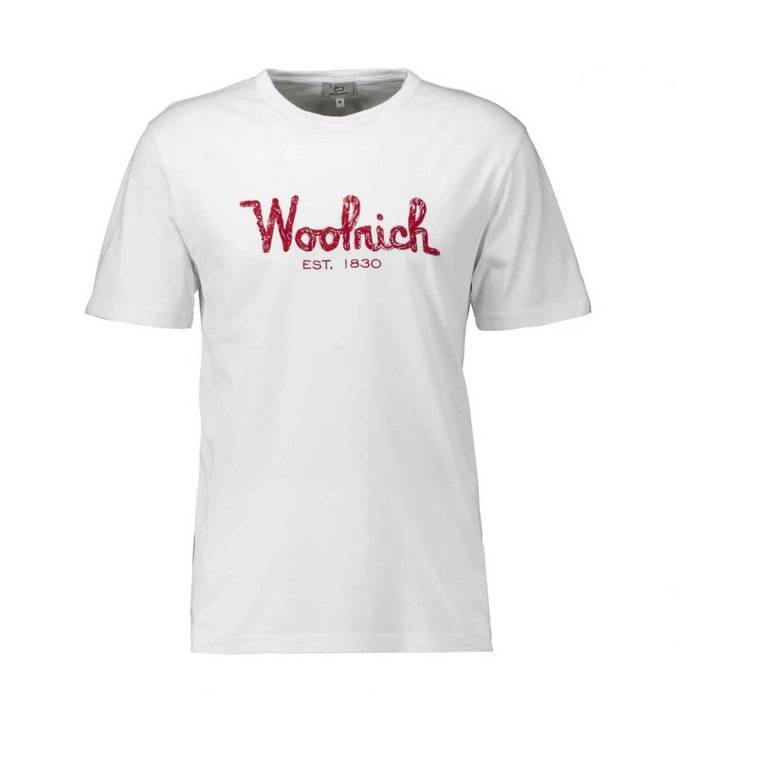 Stylowy Biały T-shirt z Haftowanym Logo Woolrich
