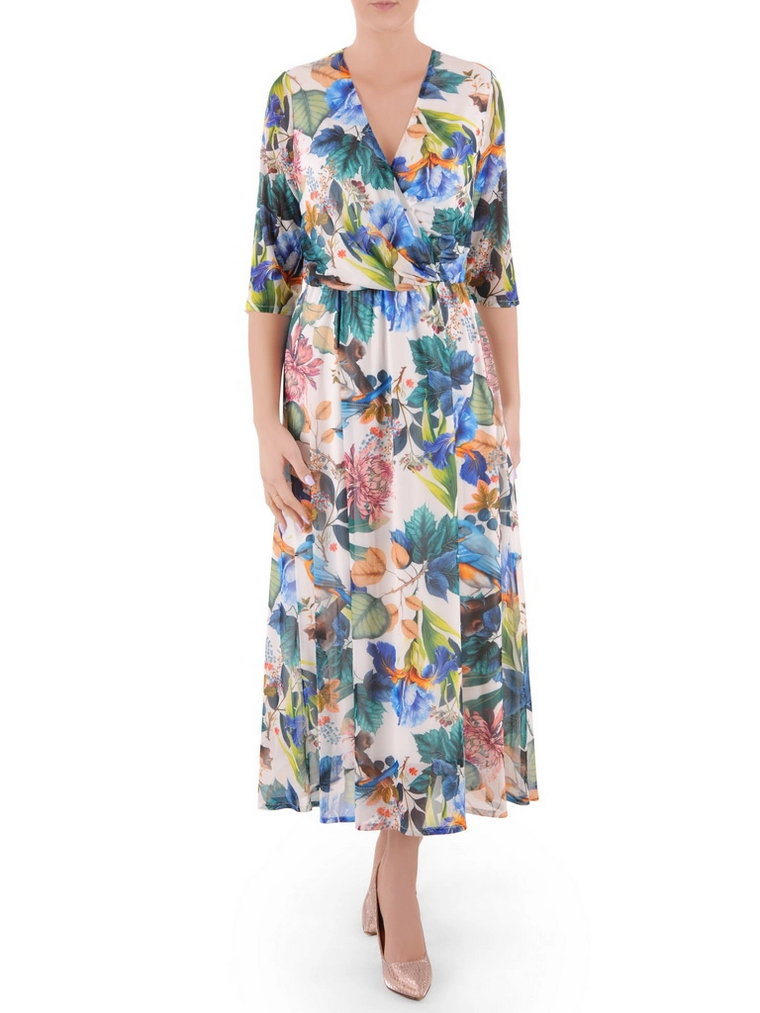 Sukienka w kwiaty, kopertowa maxi na lato w rozkloszowanym fasonie 37959