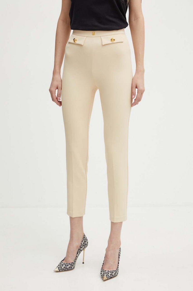 Elisabetta Franchi spodnie damskie kolor beżowy dopasowane high waist PA02446E2