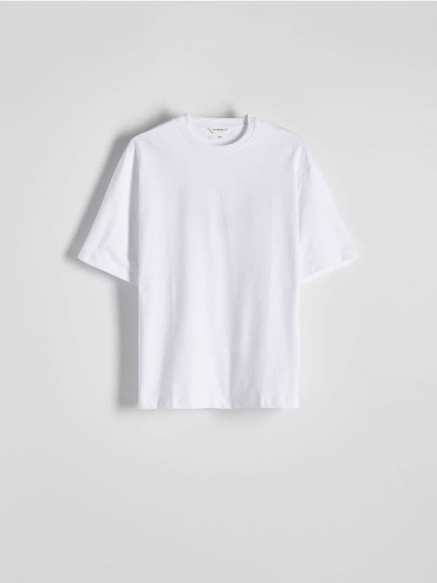 Reserved - Gładki T-shirt boxy - biały