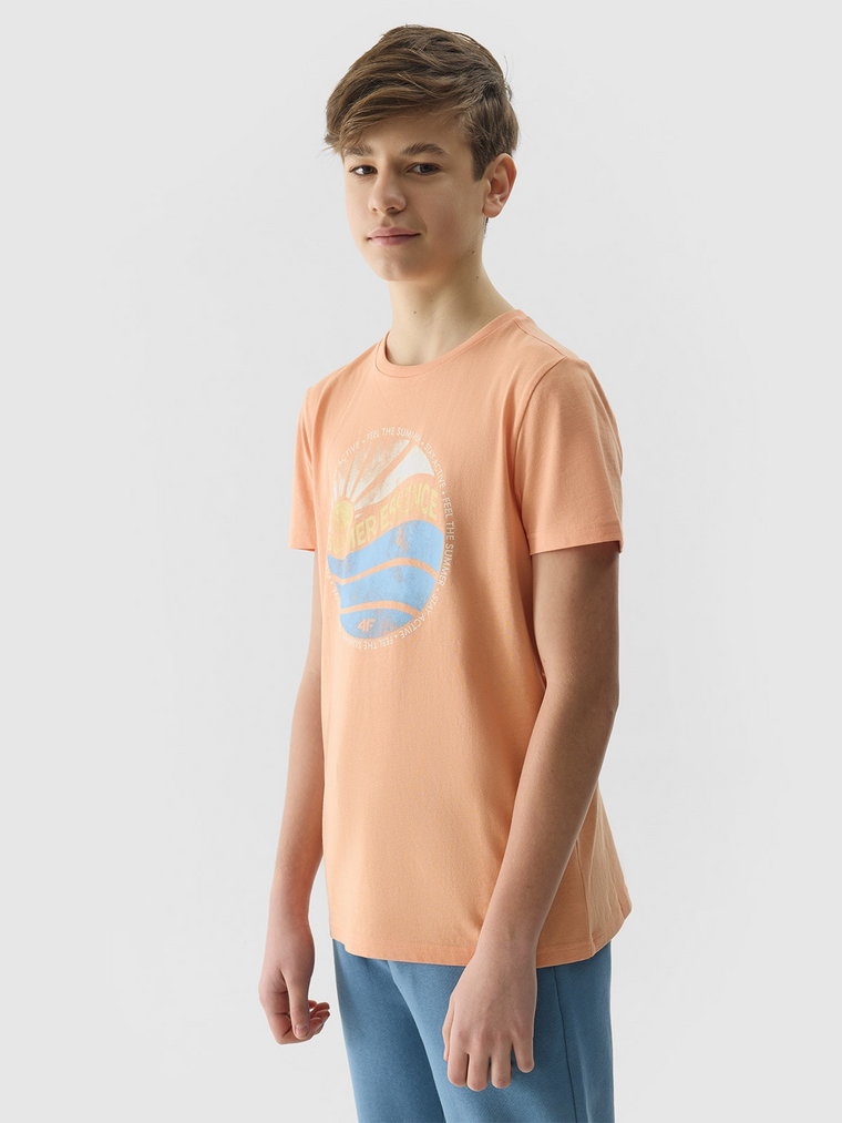 T-shirt regular z nadrukiem chłopięcy - koral