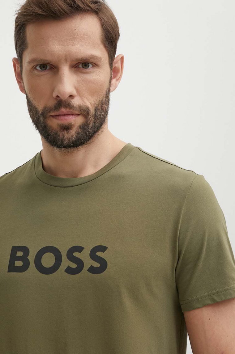 BOSS t-shirt bawełniany kolor zielony z nadrukiem 50503276