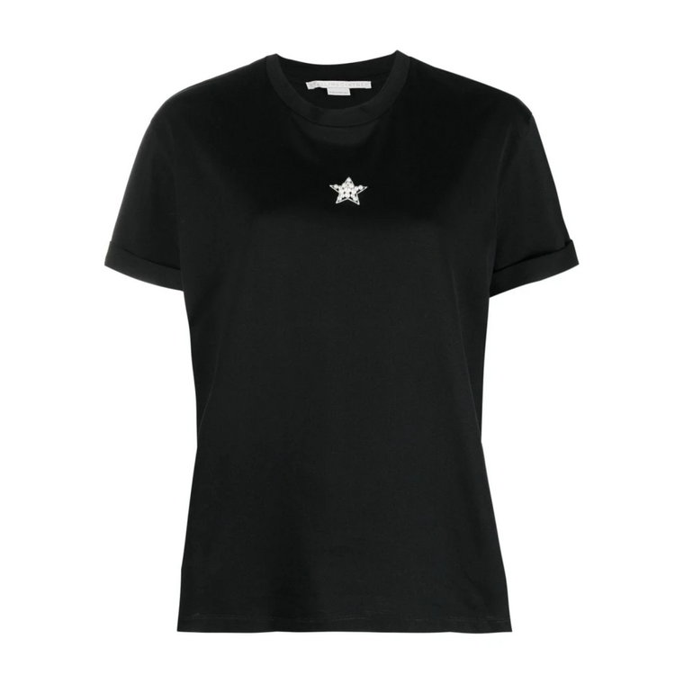 Czarna bawełniana koszulka z dekoracją kryształową Stella McCartney