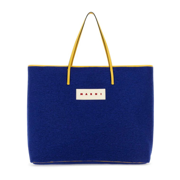 Niebieska filcowa średnia torba na zakupy Janus Marni