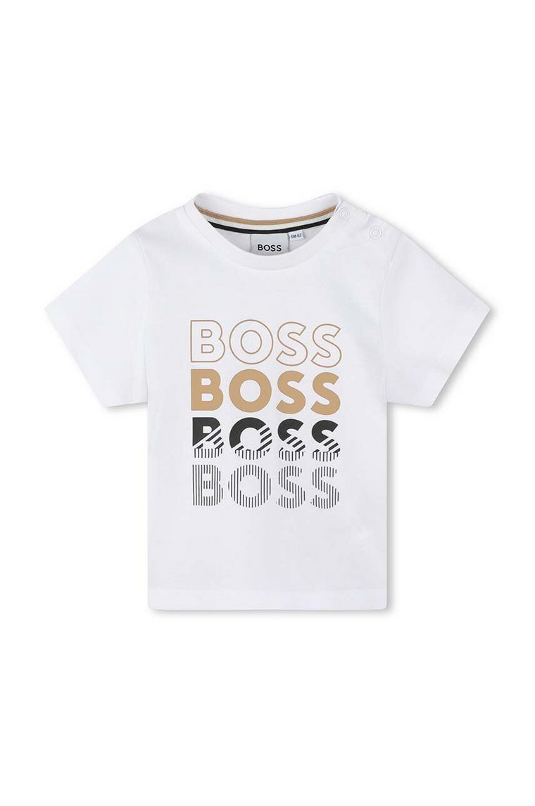 BOSS t-shirt bawełniany dziecięcy kolor biały z nadrukiem