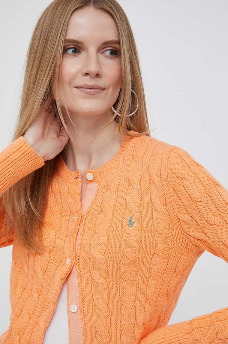 Polo Ralph Lauren kardigan bawełniany damski kolor pomarańczowy