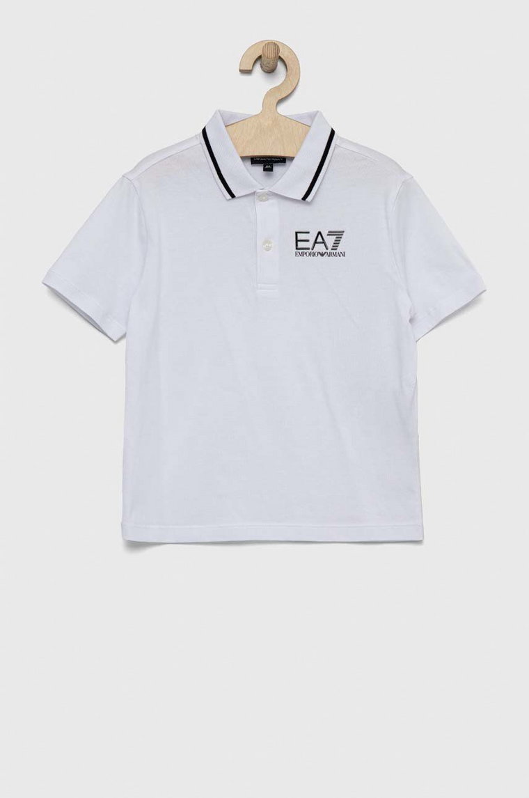 EA7 Emporio Armani polo bawełniane dziecięce kolor biały gładki