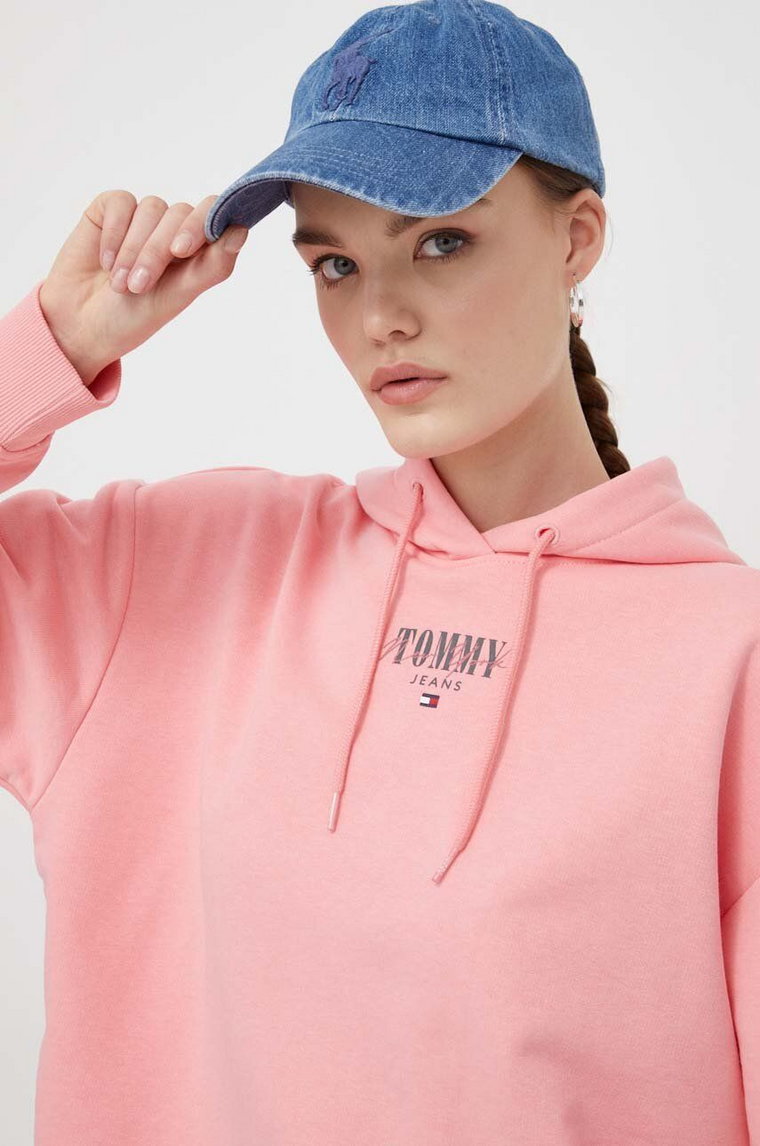 Tommy Jeans bluza damska kolor różowy z kapturem z nadrukiem