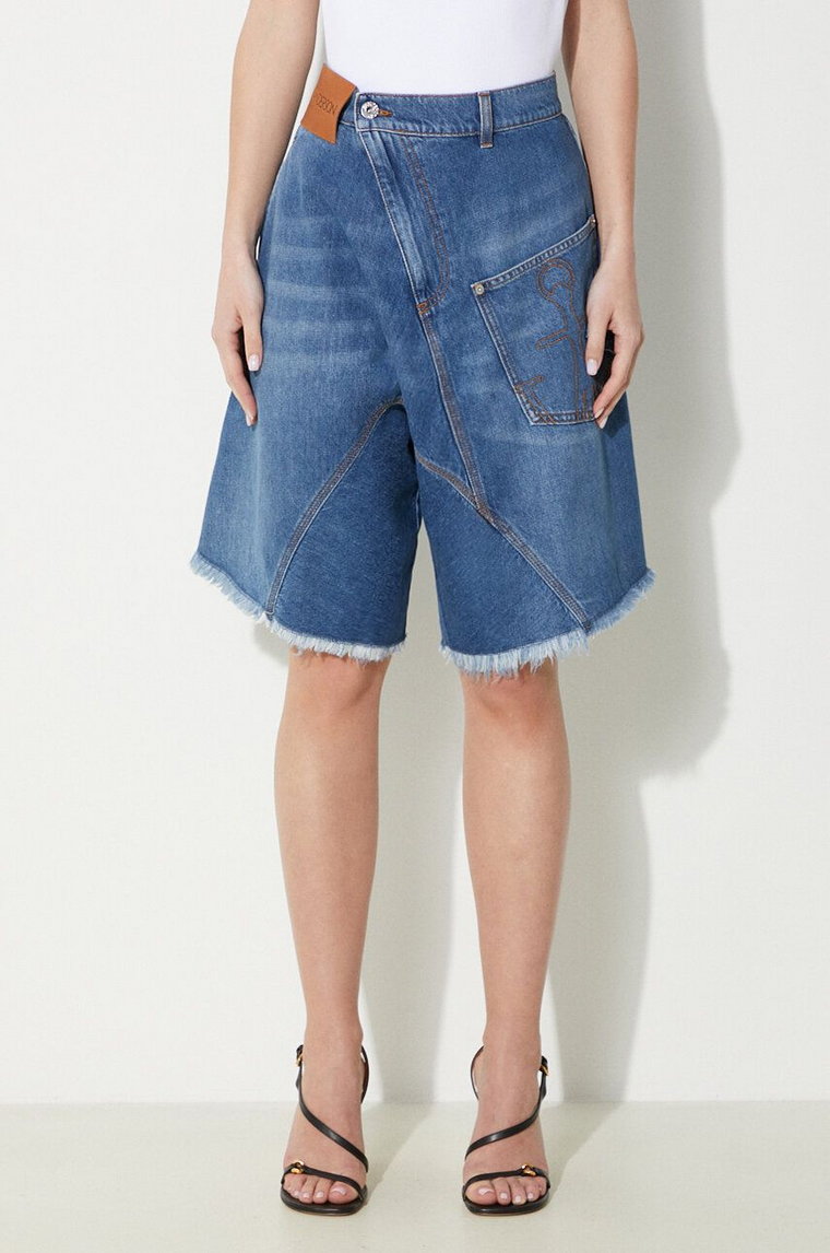 JW Anderson szorty jeansowe Twisted Workwear Shorts damskie kolor niebieski gładkie high waist DT0090.PG1164.831