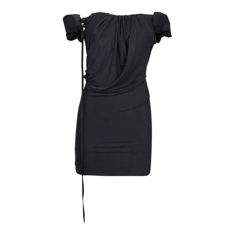 Czarna asymetryczna mini sukienka z drapowaniem Jacquemus