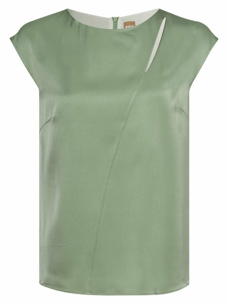 BOSS - Damska bluzka bez rękawów z mieszanki jedwabiu  Ianno1, zielony