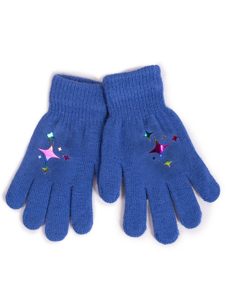 Rękawiczki dziewczęce pięciopalczaste z odblaskiem niebieskie z gwiazdami 14 cm YOCLUB