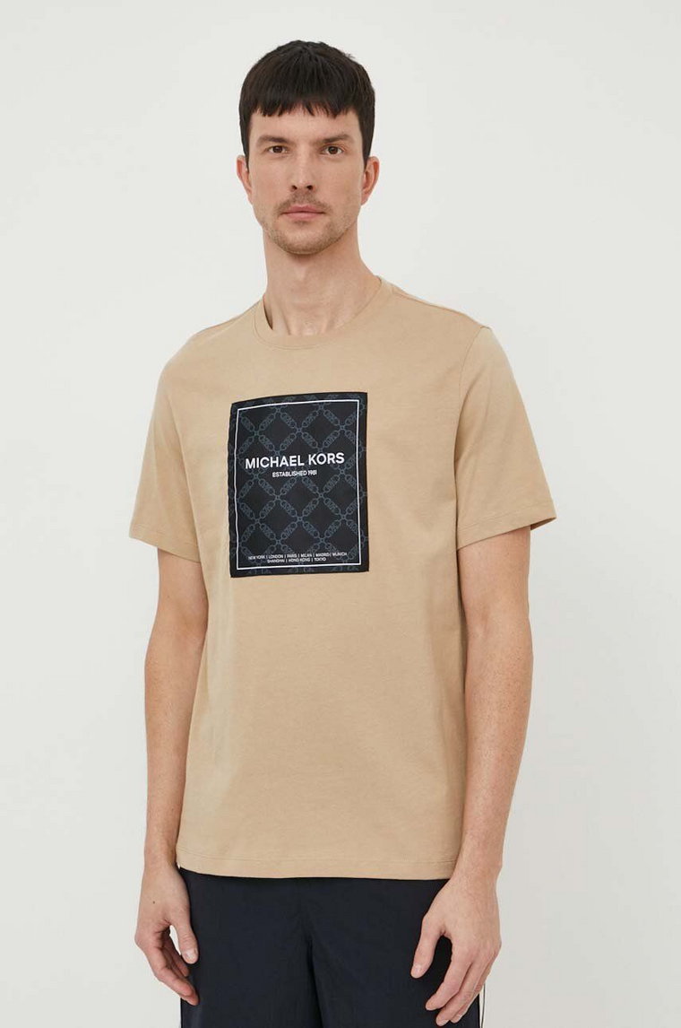 Michael Kors t-shirt bawełniany męski kolor beżowy z nadrukiem