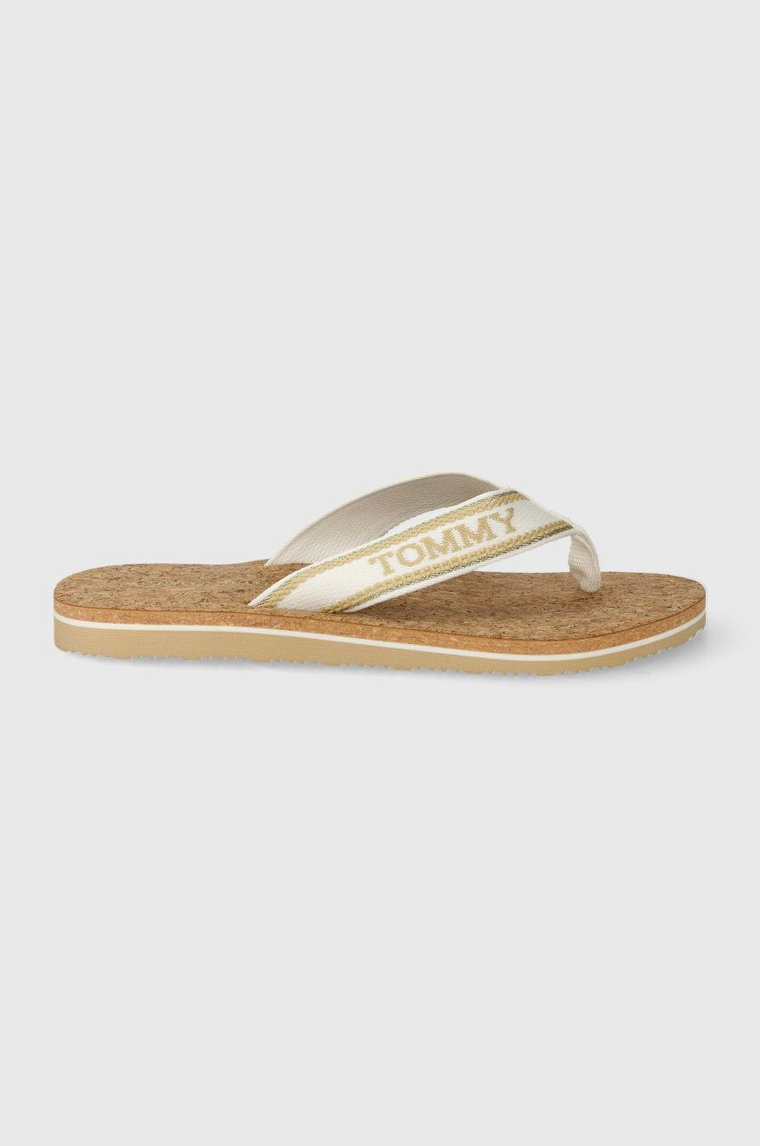 Tommy Hilfiger japonki HILFIGER CORK BEACH SANDAL damskie kolor beżowy na płaskim obcasie FW0FW07904