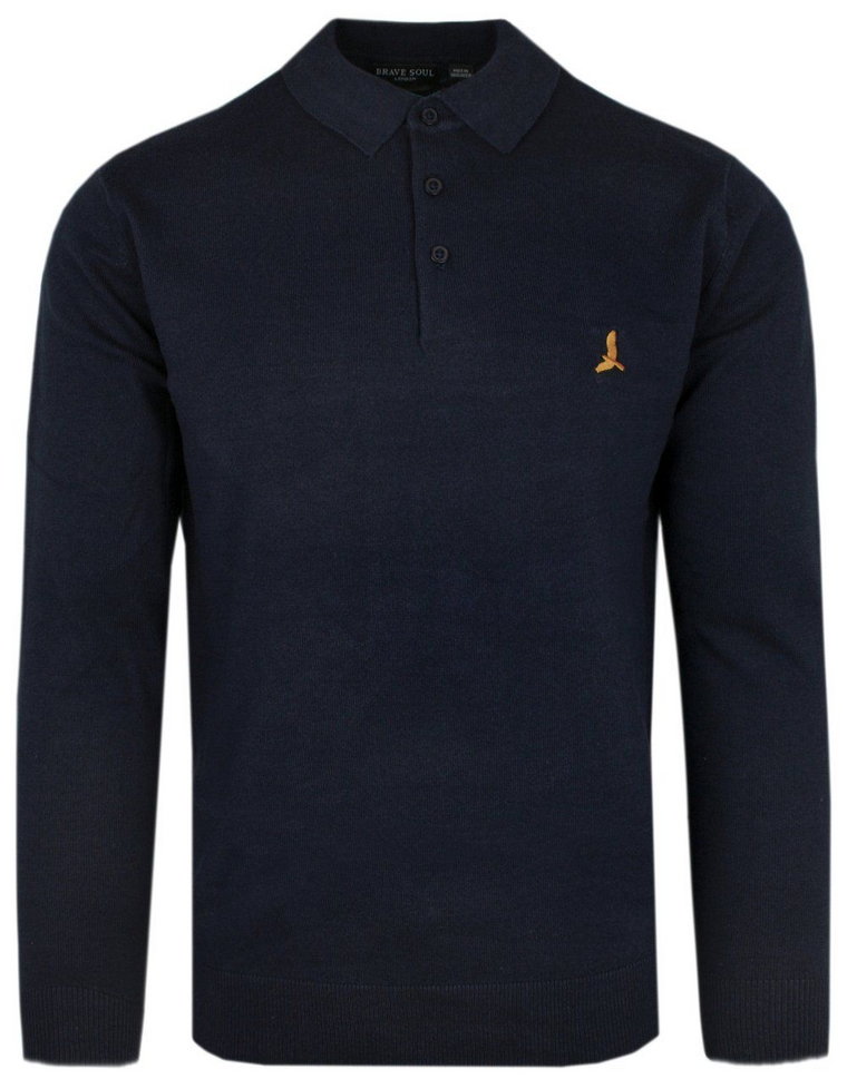 Dzianinowy Lekki Sweter w Stylu Longsleeve Polo  Brave Soul - Granatowy