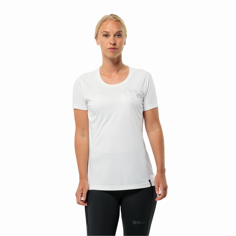 Damska koszulka szybkoschnąca Jack Wolfskin PEAK GRAPHIC T W stark white - XL
