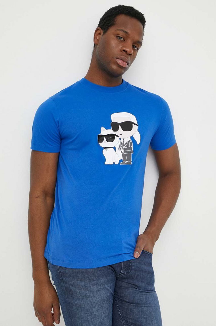 Karl Lagerfeld t-shirt bawełniany męski kolor niebieski z nadrukiem