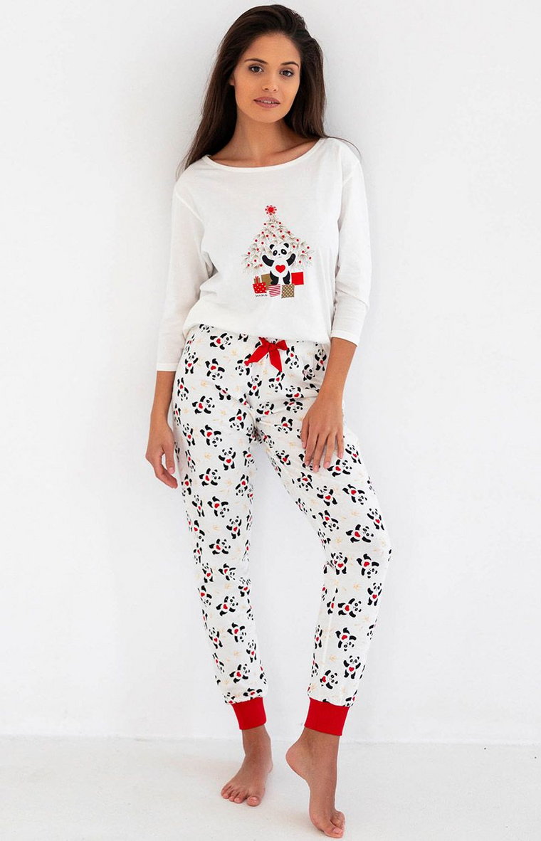 Świąteczna piżama damska bawełniana Panda White, Kolor biały-wzór, Rozmiar XL, SENSIS