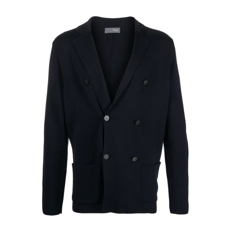 Navy Blue Merino Wool Cardigan Drumohr