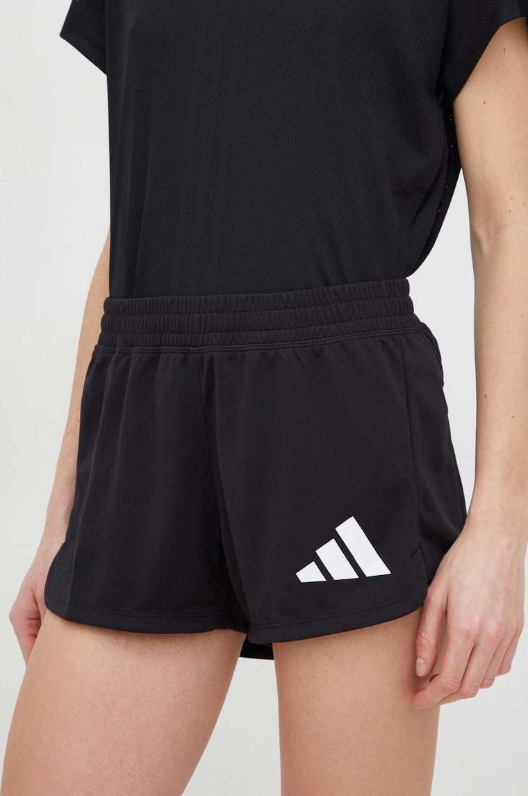 adidas Performance szorty treningowe Pacer 3-Bar damskie kolor czarny z nadrukiem high waist