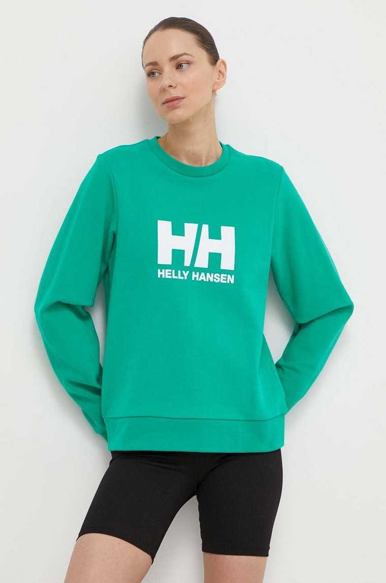 Helly Hansen bluza bawełniana damska kolor zielony z nadrukiem 34462