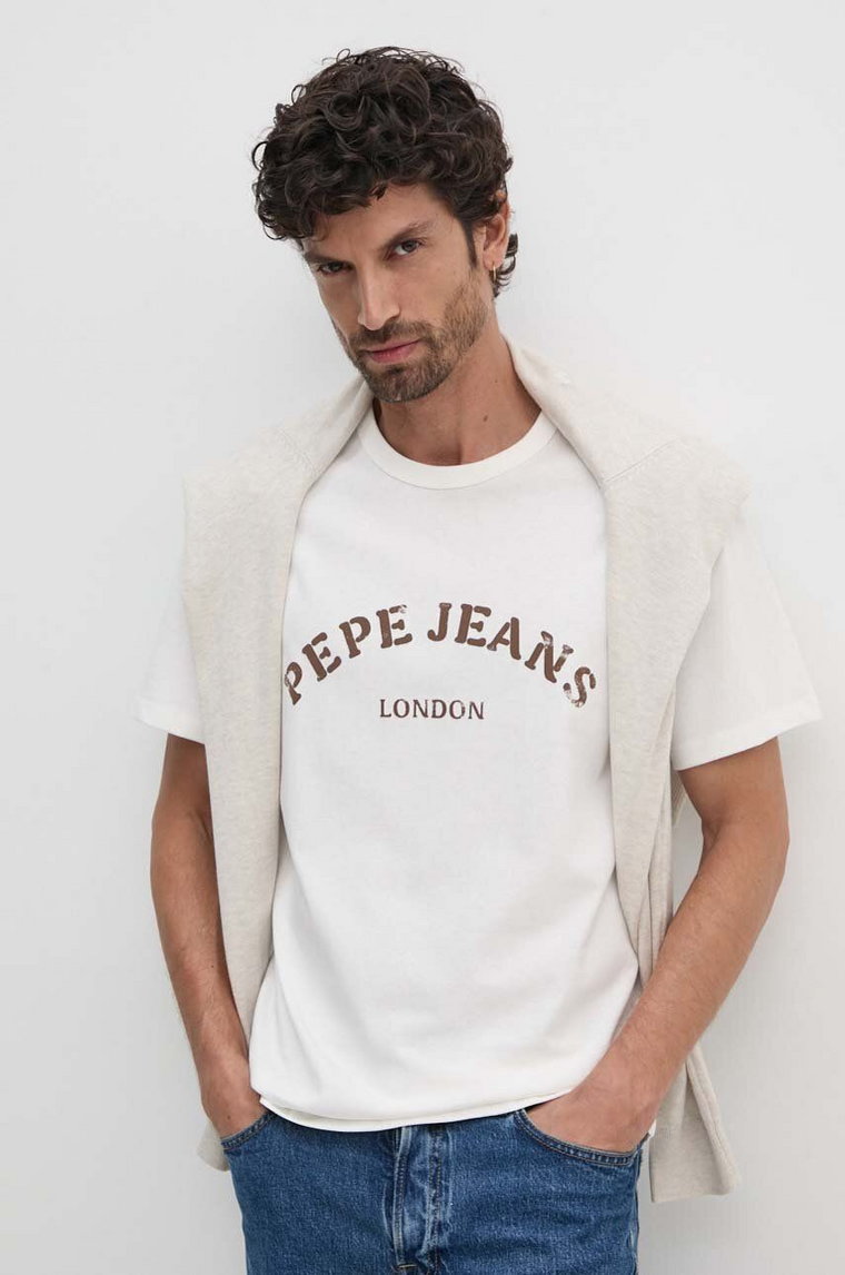 Pepe Jeans t-shirt bawełniany ANWEN B męski kolor beżowy z nadrukiem PM509711