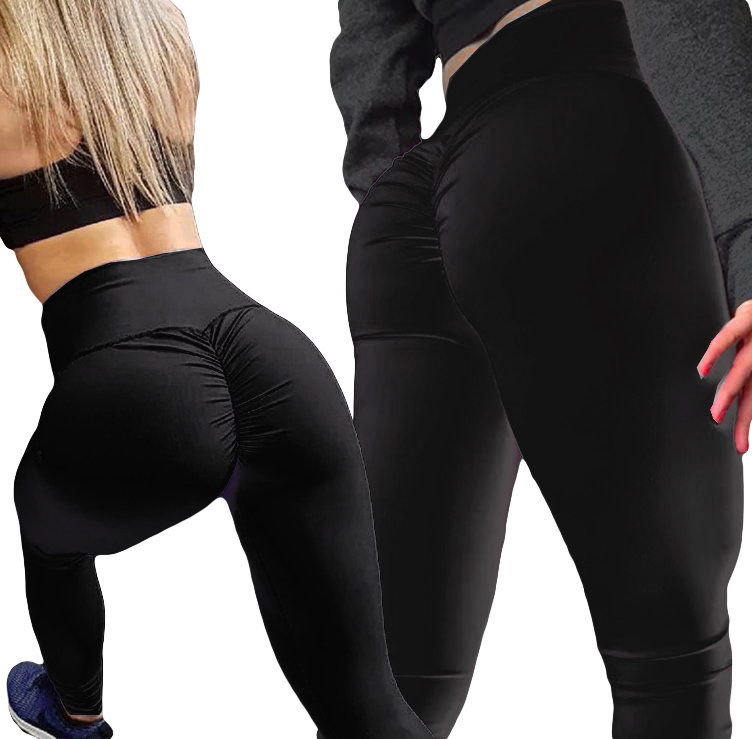 Czarne legginsy push up z marszczeniem - Olika