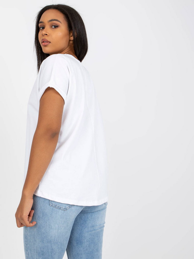 T-shirt plus size biały casual dekolt okrągły rękaw krótki