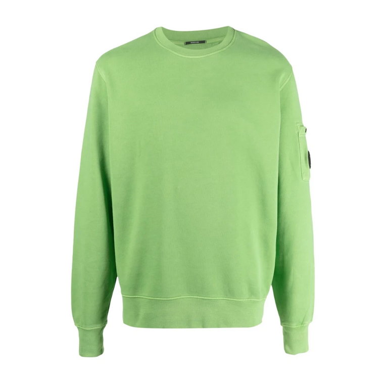 Klasyczny Zielony Sweter z Polarowej Tkaniny z Przekątnym Wzorem i Soczewką C.p. Company