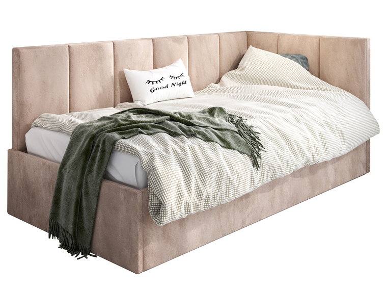 Beżowe welwetowe łóżko leżanka 100x200 - Barnet 4X