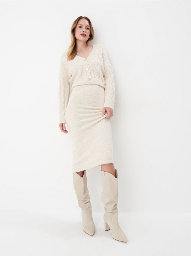 Mohito - Swetrowa sukienka midi - kremowy