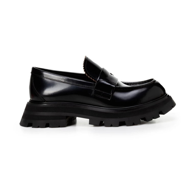 Czarne płaskie buty z szerokością pinafore metalu Alexander McQueen
