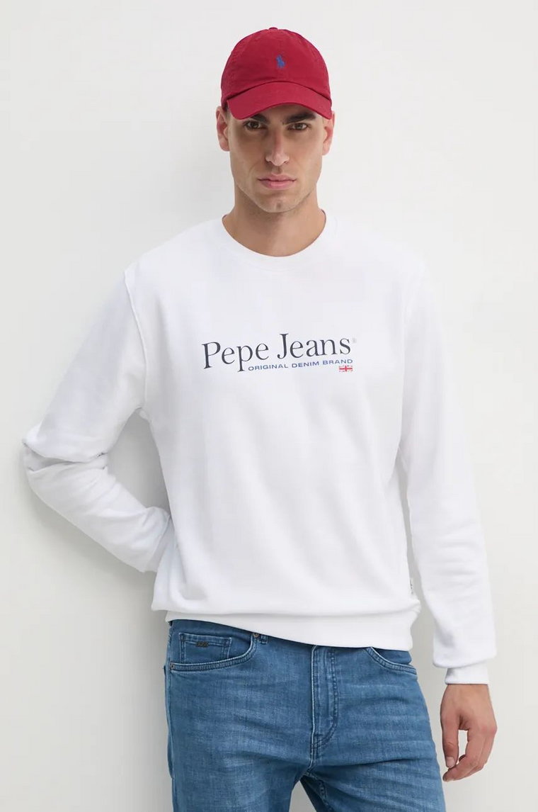 Pepe Jeans bluza bawełniana SEAN męska kolor biały z nadrukiem PM582699