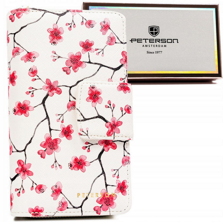 Duży, pionowy portfel damski ze skóry ekologicznej w kwiaty - Peterson