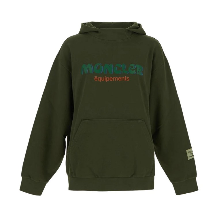 Militarnozielony Bawełniany Hoodie ze Stylowym Logo Moncler