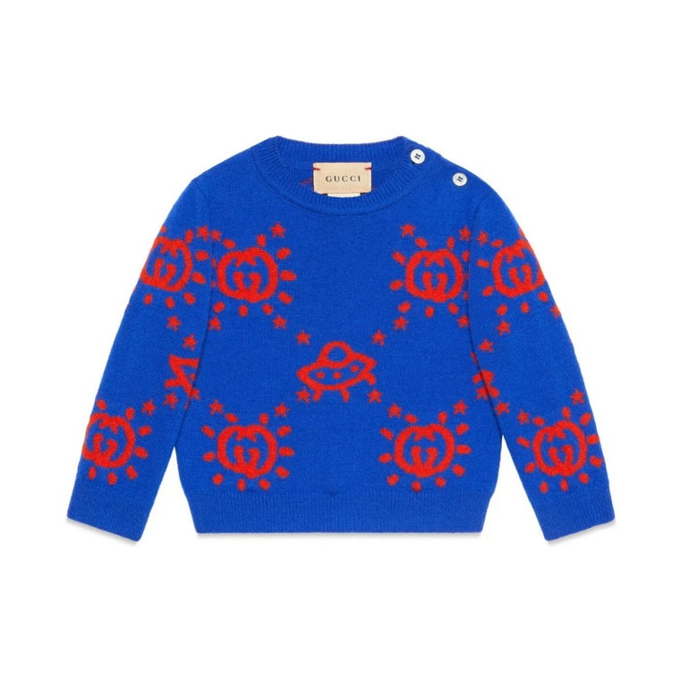 Niebieskie Swetry z Interlocking G UFO Intarsia Gucci
