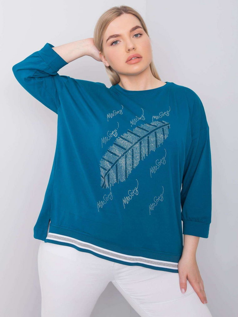 Bluzka plus size morski casual dekolt okrągły rękaw długi