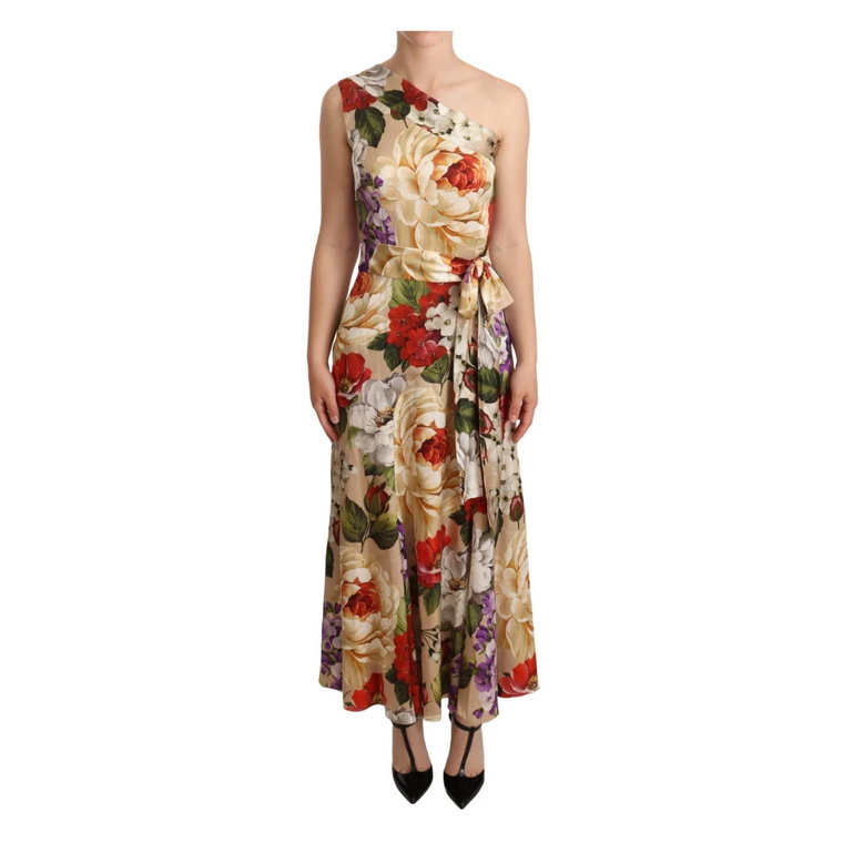 Kwiatowa Sukienka na Jedno Ramię do Kolan Dolce & Gabbana